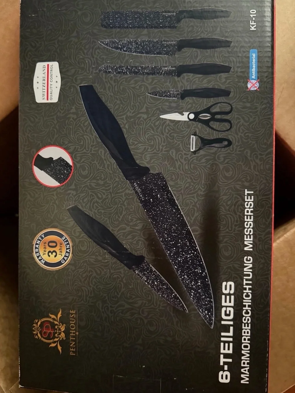New!  6-Piece Marble Coated Knife Set - Black Speckle